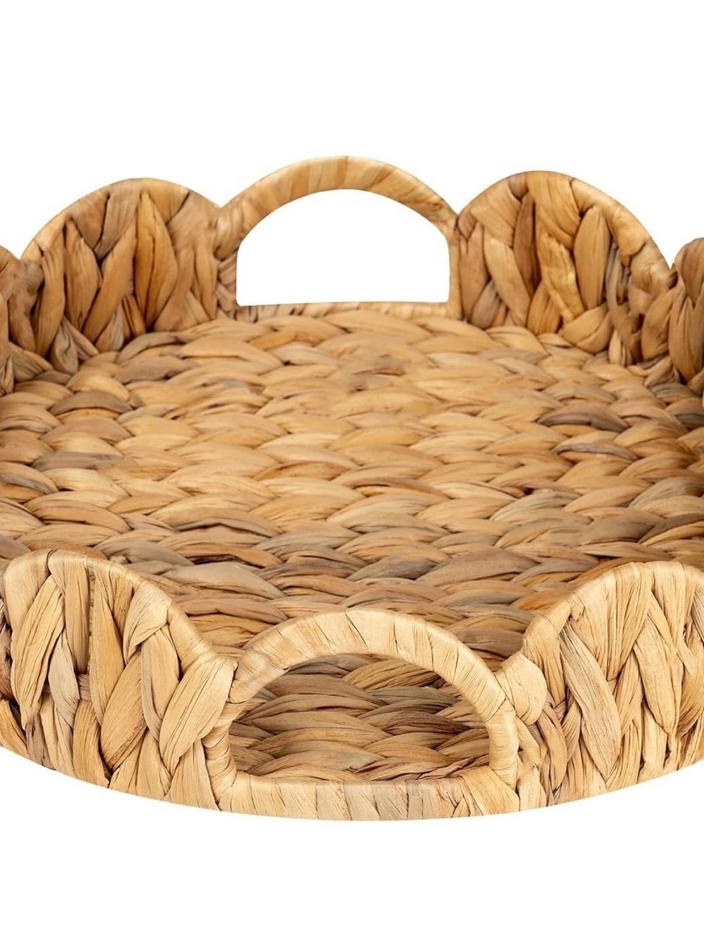 StorageWorks Round Scalloped Tray, Wicker Rattan Serving Tray